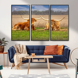 Texas Longhorn Pair Wall Art Canvas Print – Peaceful Rustic