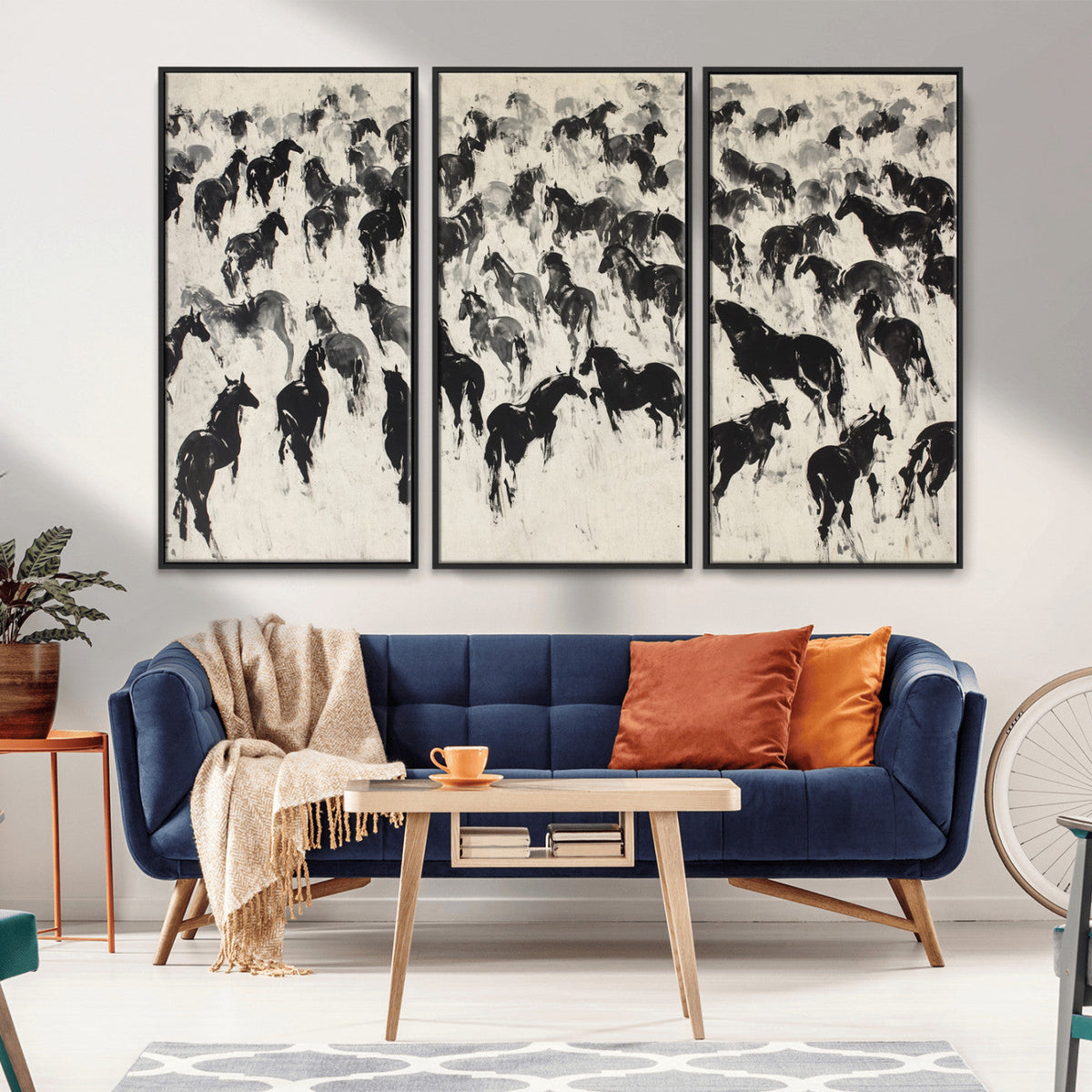 Wild Horse Stampede Wall Art Canvas Print – Monochrome