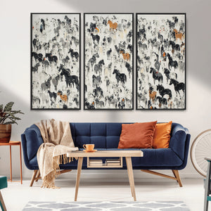 Wild Horse Stampede Wall Art Canvas Print – Monochrome