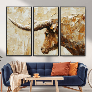 Rustic Longhorn Bull Wall Art Canvas Print – Vintage Western