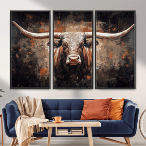 Abstract Longhorn Wall Art Canvas Print – Vintage Western