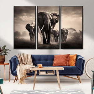 Elephant Family Wall Art Canvas Print, Framed Elephant Wall