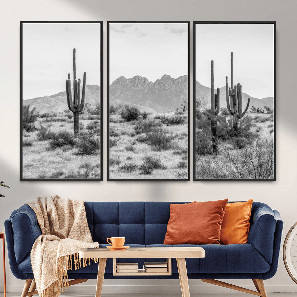 Black White Arizona Desert Canvas Wall Art Cactus Farmhouse