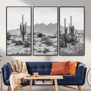 Black White Arizona Desert Canvas Wall Art Cactus Farmhouse