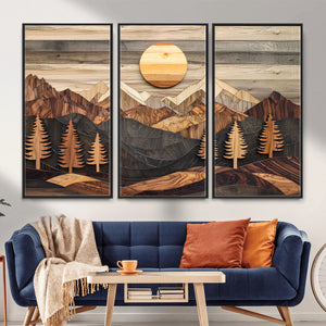 Wood Mountain Wall Art Canvas Print – Layered Forest and