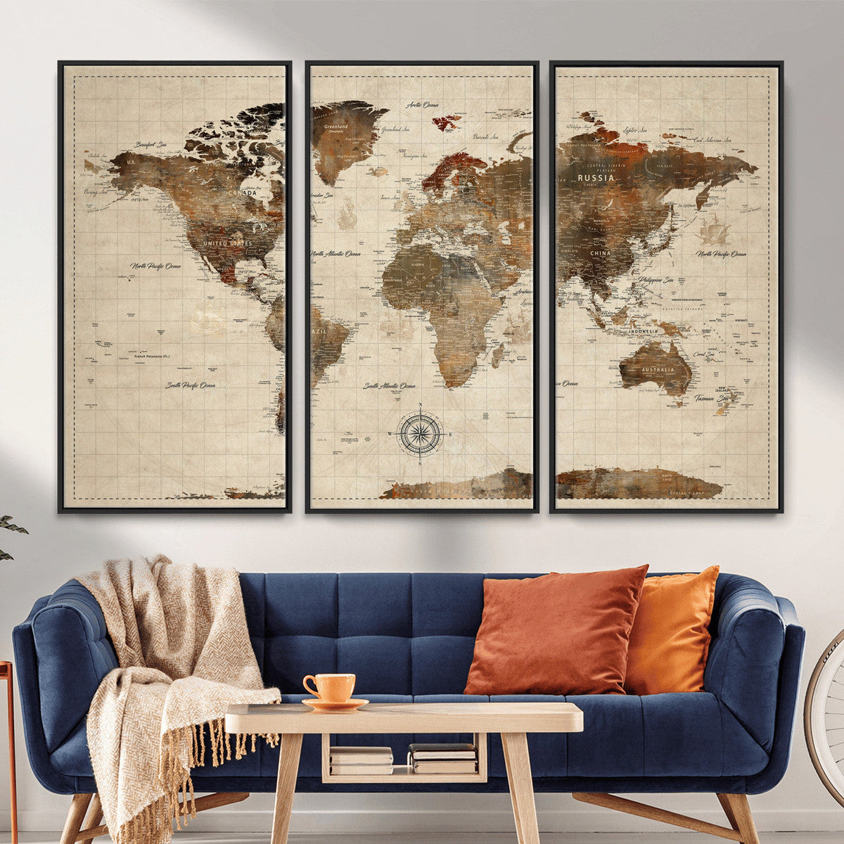 World Map Canvas Print – Framed Detailed Map of the World