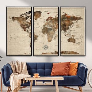World Map Canvas Print – Framed Detailed Map of the World