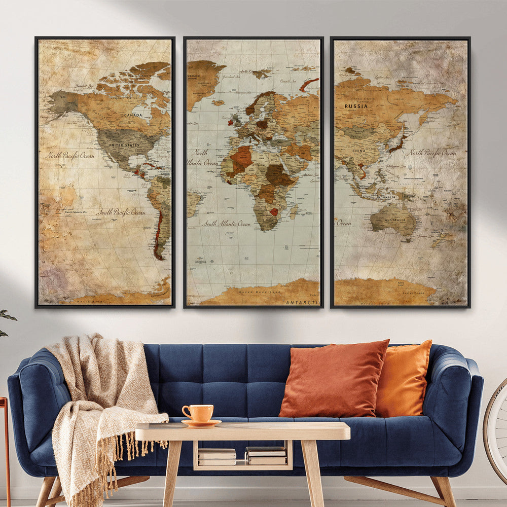 World Map Canvas Print – Detailed Map of the World Wall Art