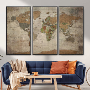 World Map Canvas Print – Framed Travel Map Wall Art for