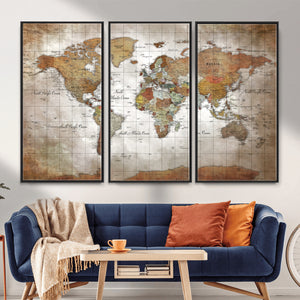 Vibrant Watercolor World Map Canvas Wall Art – Framed Travel