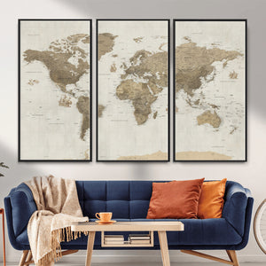 Detailed World Map Wall Art Canvas Print
