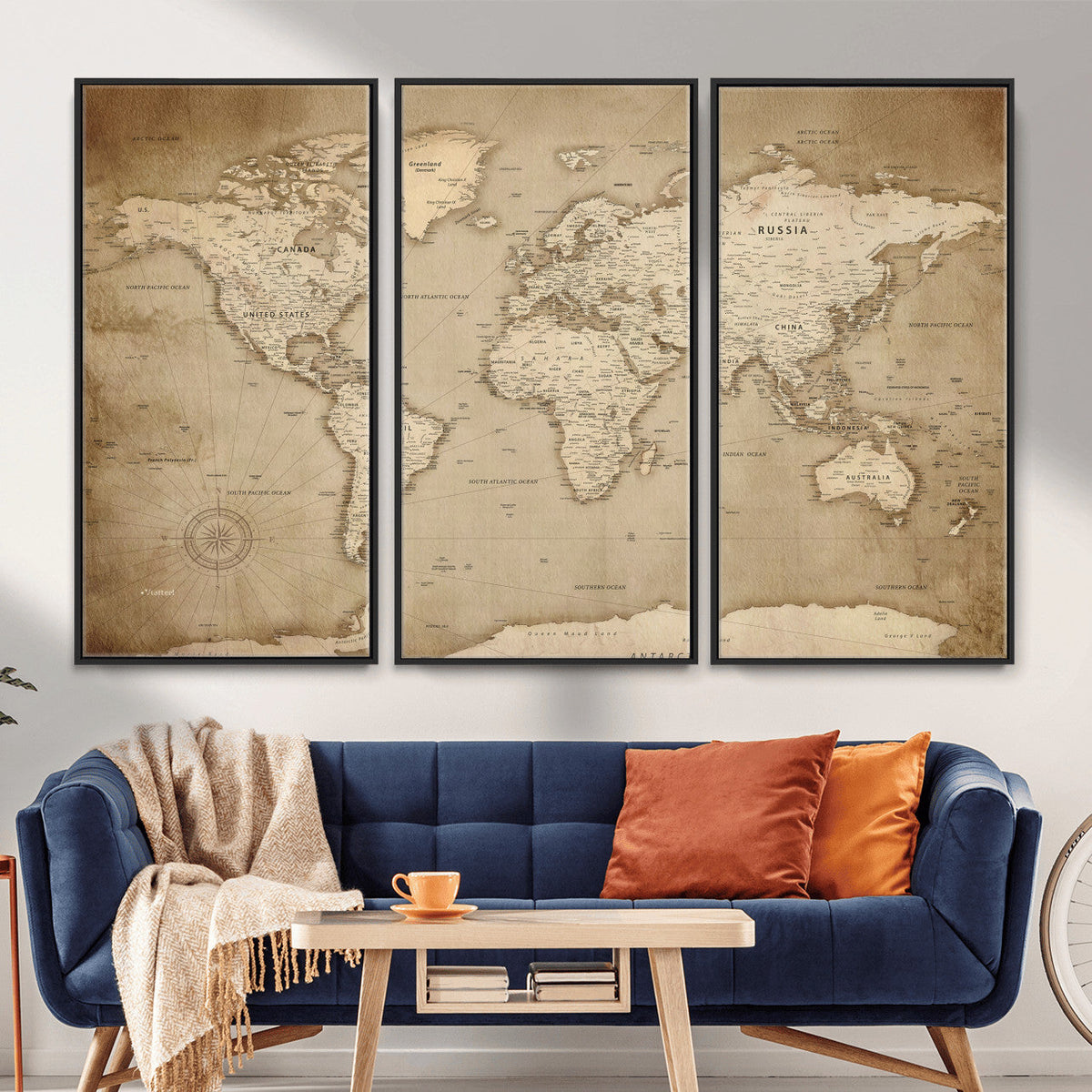 Colorful Watercolor World Map Canvas Wall Art – Framed