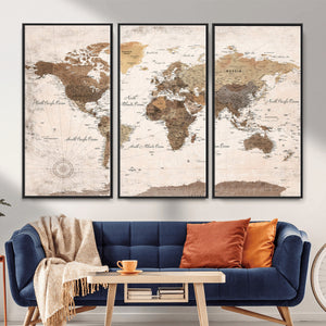 World Map Canvas Print – Framed Travel Map Wall Art for