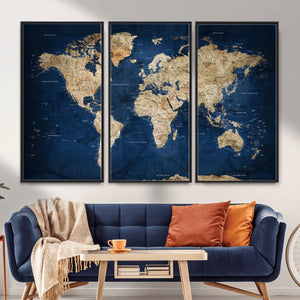 World Map Canvas Print – Framed Travel Map Wall Art for