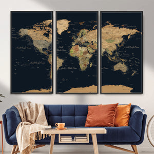 Vintage World Map Canvas on the Dark Background Wall Art