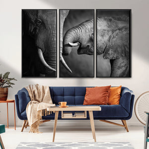Elephant Family Wall Art Canvas, Framed Elephant Family