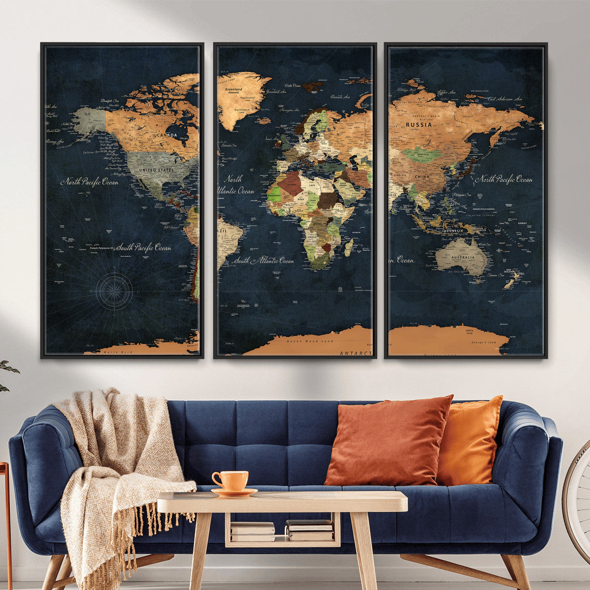 Vintage World Map Canvas Wall Art – Detailed Map with