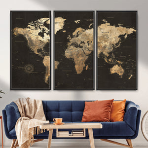 Framed World Map with Pin Canvas Print – Detailed World Map