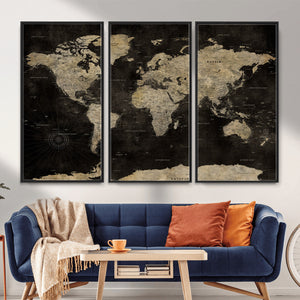 Push Pin World Map Canvas Wall Art Print, Interactive Travel