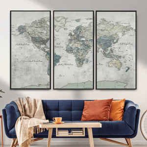 Neutral Vintage World Map Canvas Wall Art Print, Classic Map