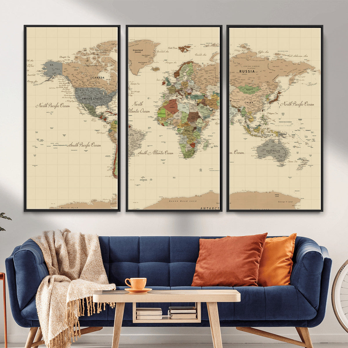 Extra Large World Map Canvas Print – Detailed Map of the