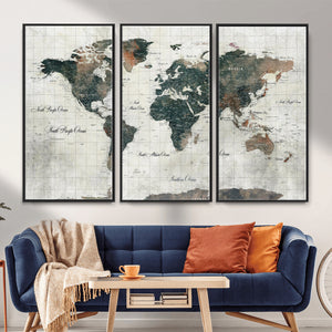 World Map Canvas Print – Framed Travel Map Wall Art for