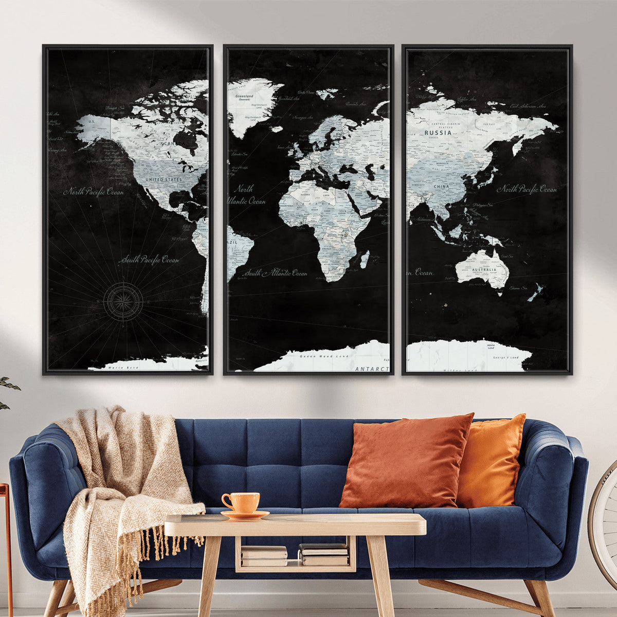 World Map Canvas Print – Framed Push Pin Wall Art, Color
