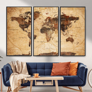 Modern Red and Gray World Map Canvas Print – Framed Wall Art