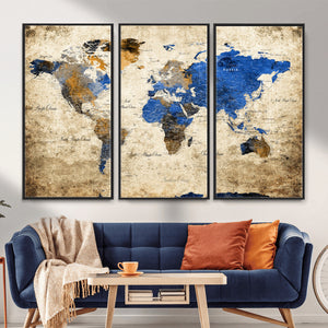 World Map Canvas Print – Colorful Abstract Travel Map,