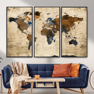 World Map Wall Art Canvas Print, Modern Decorative Framed