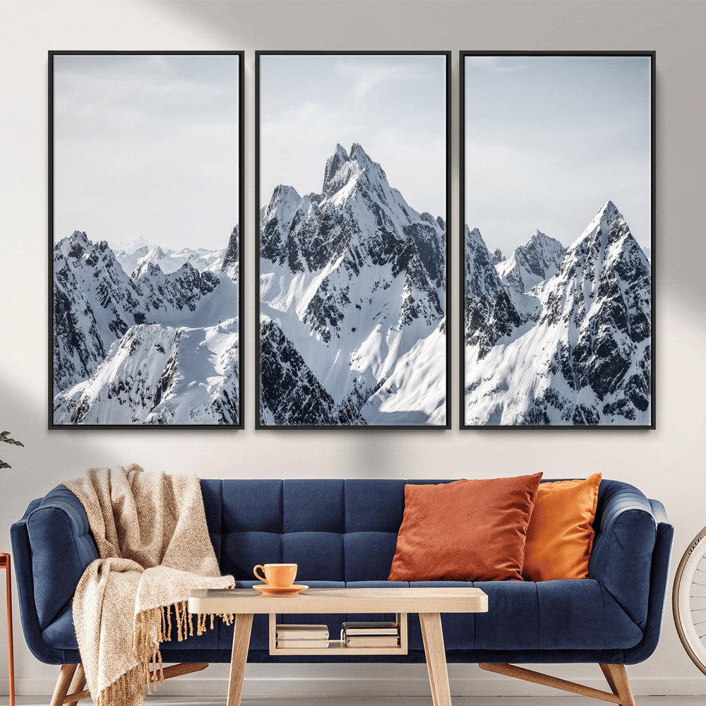 Snowy Mountain Range Canvas Print, Alpine Peaks Landscape