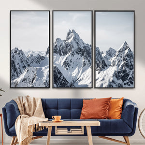 Snowy Mountain Range Canvas Print, Alpine Peaks Landscape