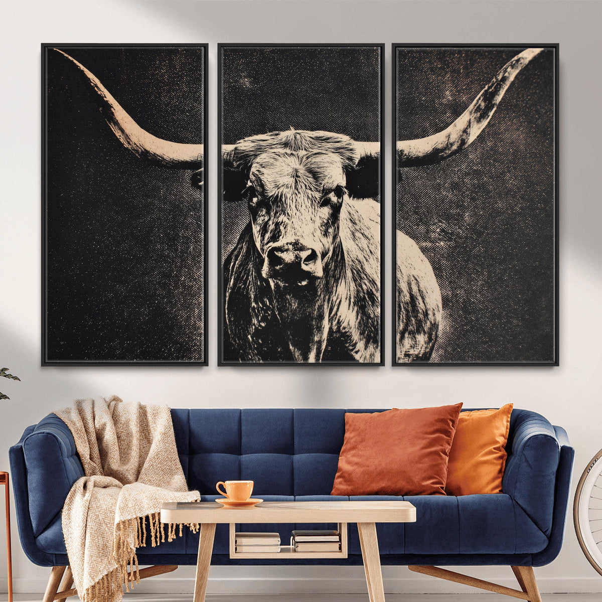 Vintage Texas Longhorn Bull Wall Art Canvas Print, Cow
