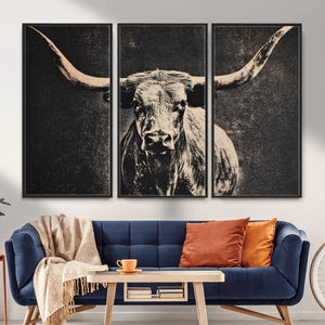Vintage Texas Longhorn Bull Wall Art Canvas Print, Cow