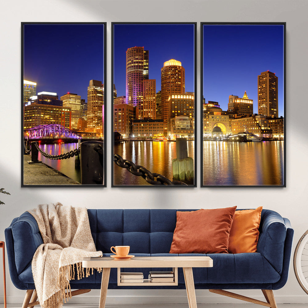 Boston Wall Art Canvas Print, Boston City Downtown Night