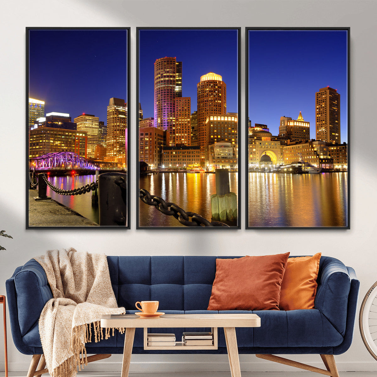 Boston Wall Art Canvas Print, Boston City Downtown Night