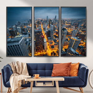 Chicago Wall Art Canvas Print - Chicago City Downtown Night