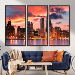 Chicago Wall Art Canvas Print - Chicago City Downtown Night
