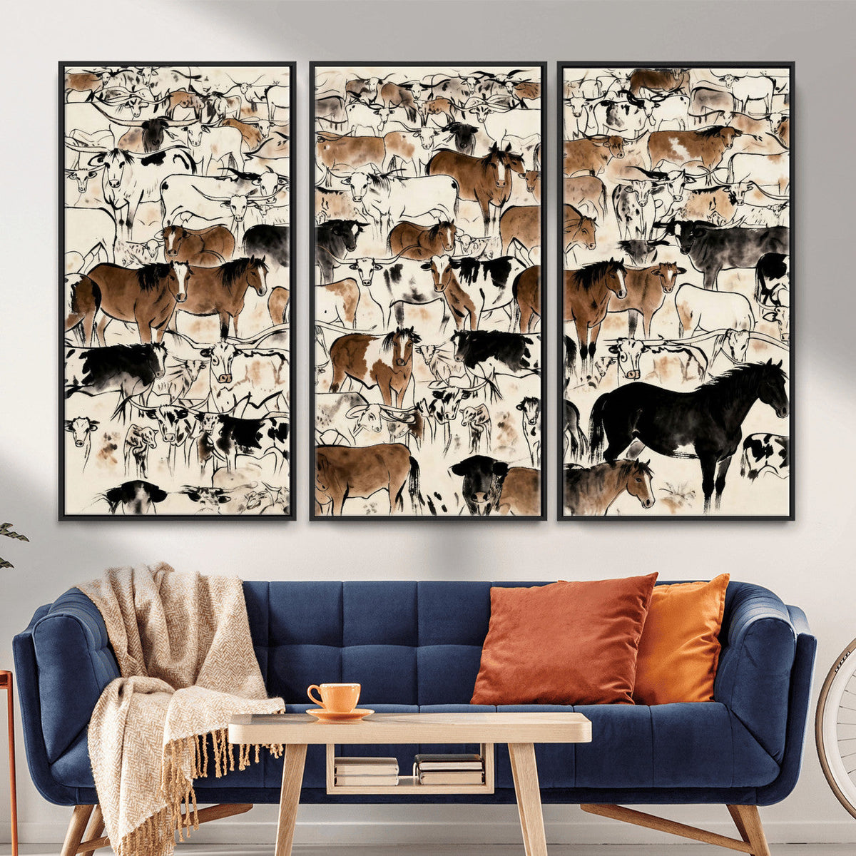Farmhouse Animals Horse Longhorn Cow Wall Art Canvas Print -
