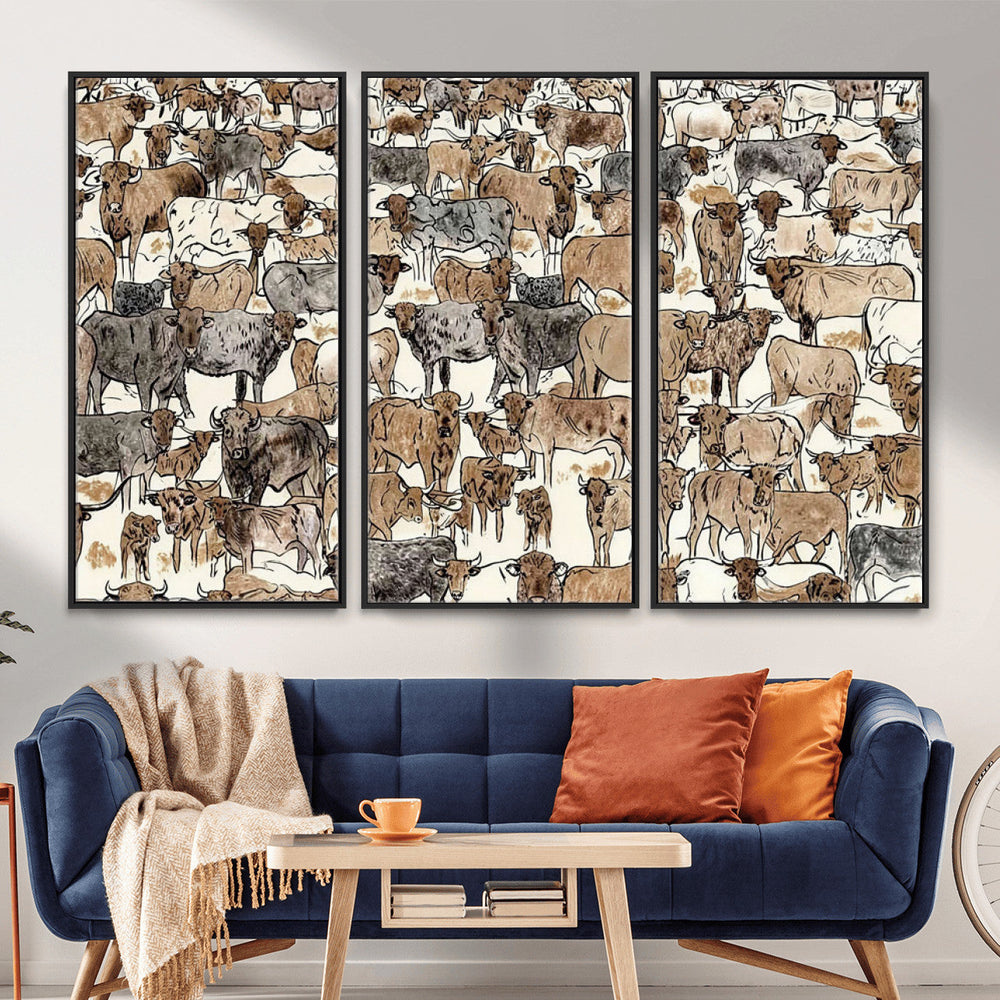 Abstract Longhorn Wall Art Canvas Print - Cow Animal Drawing