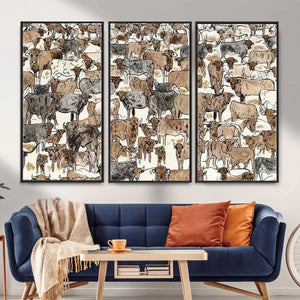Abstract Longhorn Wall Art Canvas Print - Cow Animal Drawing
