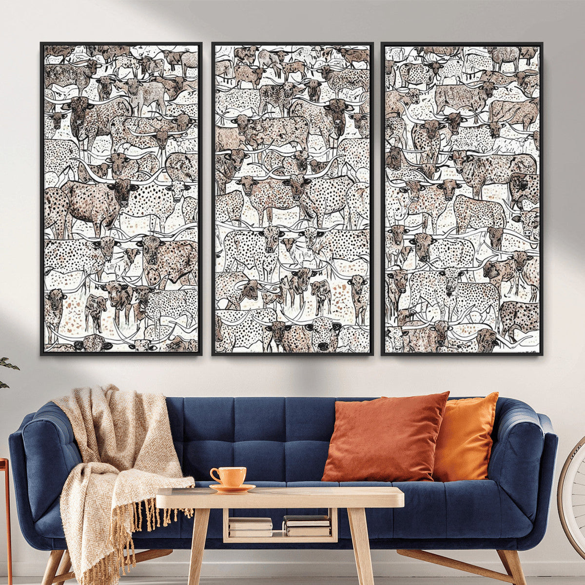 Abstract Texas Cow Wall Art Canvas Print - Farm Longhorn