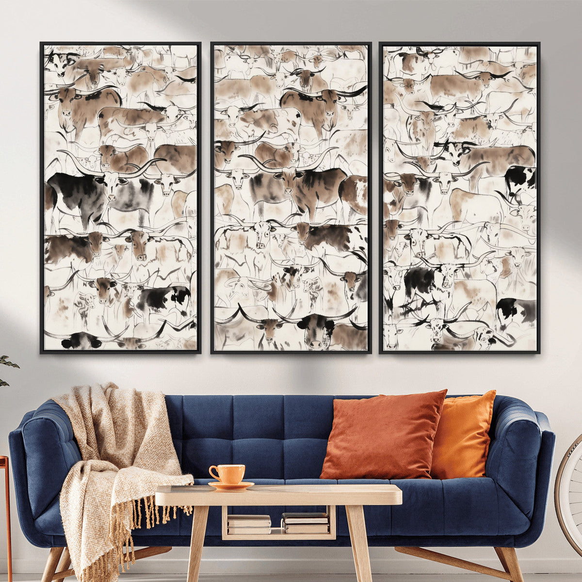 Abstract Texas Cow Canvas Print for Cabin and Western Home