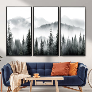 Misty Pine Forest Mountain Landscape Wall Art Canvas Print