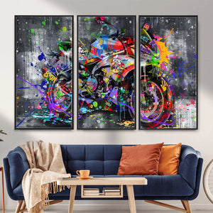 Graffiti Motorcycle Wall Art Canvas Print, Urban Street Art