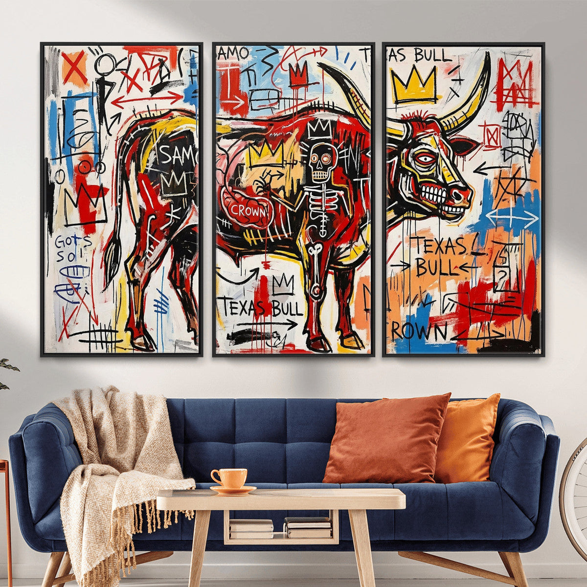 Texas Bull Wall Art Canvas Print, Abstract Graffiti Bull