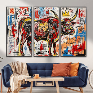 Texas Bull Wall Art Canvas Print, Abstract Graffiti Bull