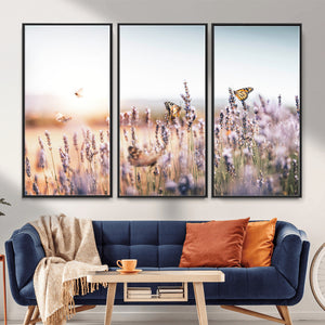 Lavender Field Wall Art Canvas Print, Butterfly Floral