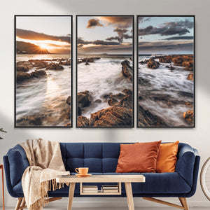 Rocky Coast Ocean Sunset Wall Art Canvas Print, Dramatic