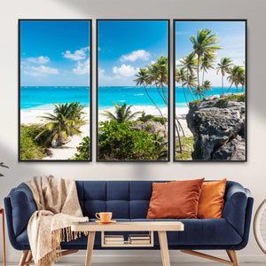 Tropical Beach Wall Art Canvas Print, Palm Tree Ocean